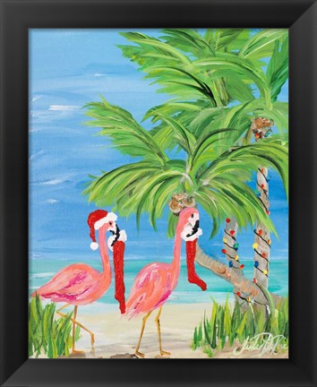 Framed Flamingo Christmas I Print