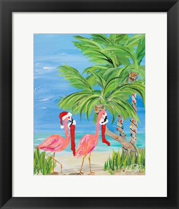 Framed Flamingo Christmas I Print