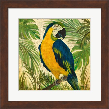 Framed Island Birds Square on Burlap II Print