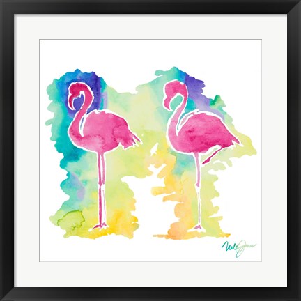 Framed Sunset Flamingo Square II Print