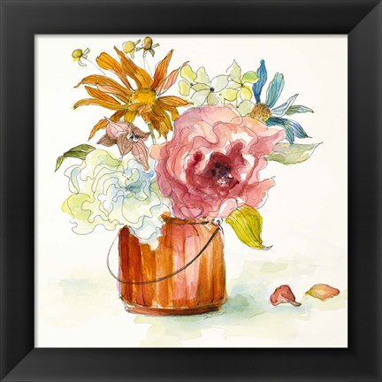 Framed Flower Burst in Vase I Print