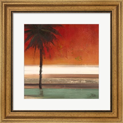 Framed Red Coastal Palms Square II Print