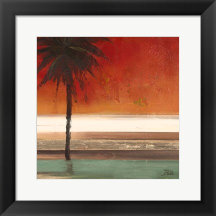 Framed Red Coastal Palms Square II Print