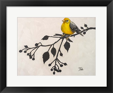 Framed Yellow Bird On the Branch II Print