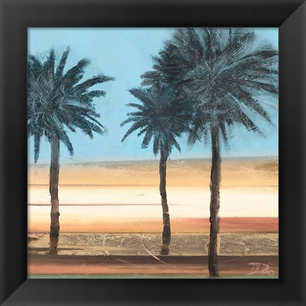 Framed Coastal Palms on Aqua Print