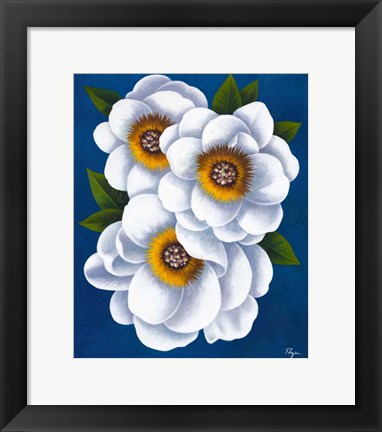 Framed White Flowers on Blue II Print