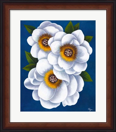 Framed White Flowers on Blue II Print