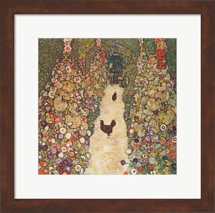 Framed Garden Path with Chickens, 1916 Print