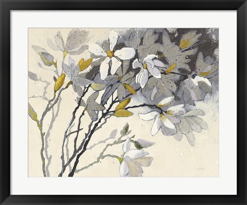 Framed Magnolias Yellow Gray Print