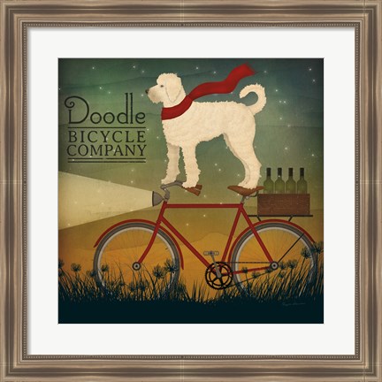 Framed White Doodle on Bike Summer Print