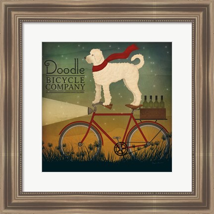 Framed White Doodle on Bike Summer Print