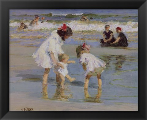 Framed Children Playing At The Seashore Print