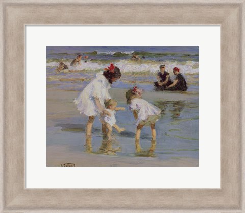 Framed Children Playing At The Seashore Print