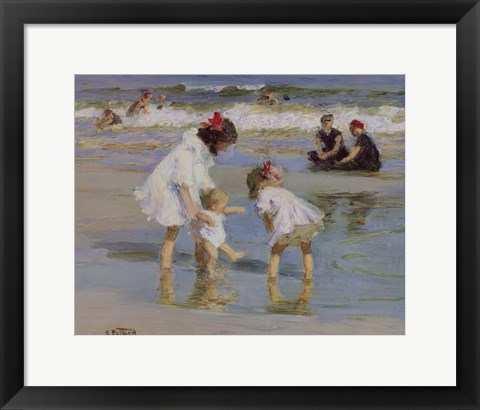 Framed Children Playing At The Seashore Print