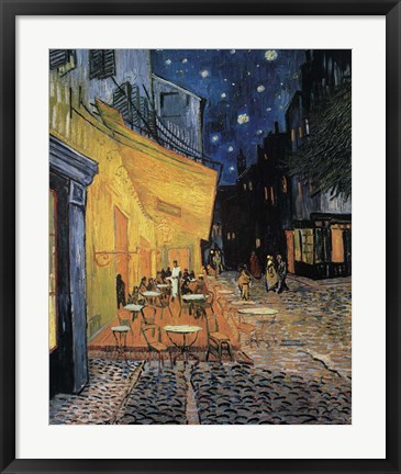 Framed Sidewalk Cafe At Night Print