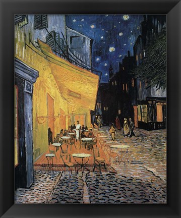 Framed Sidewalk Cafe At Night Print