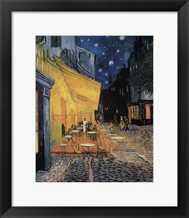 Framed Sidewalk Cafe At Night Print