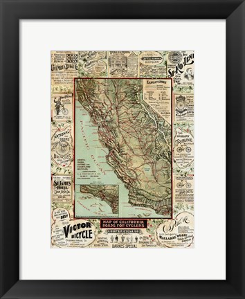 Framed California Bicycle Map Print