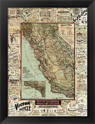 Framed California Bicycle Map Print