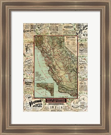 Framed California Bicycle Map Print