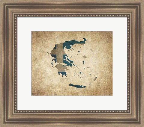 Framed Map with Flag Overlay Greece Print