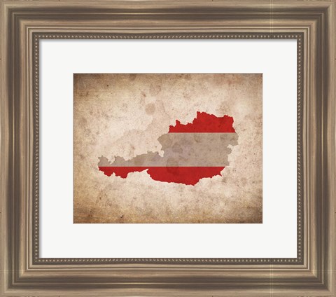 Framed Map with Flag Overlay Austria Print