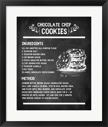 Framed Chocolate Chip Cookies Recipe Chalkboard Background Print