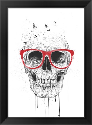 Framed Skull With Red Glasses Print