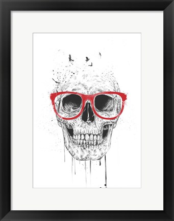 Framed Skull With Red Glasses Print