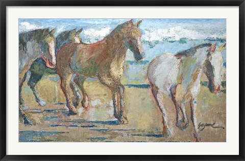 Framed Caballos en la Playa Print