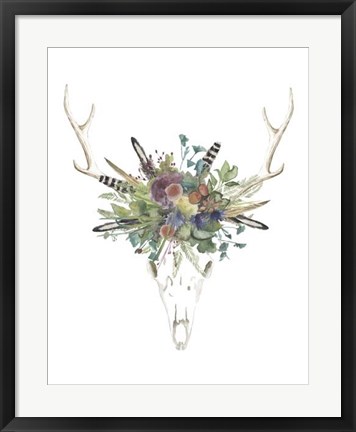 Framed Deer Skull &amp; Flowers II Print