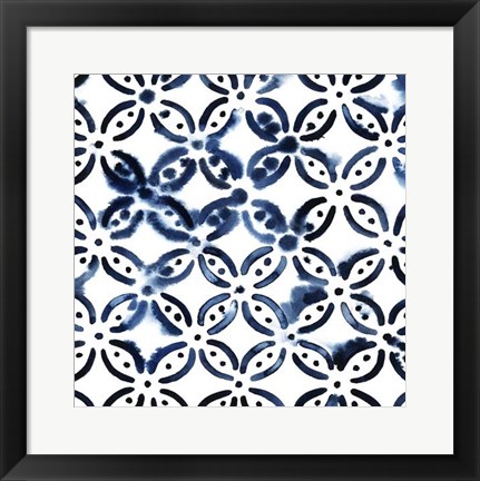 Framed Cobalt Watercolor Tiles I Print