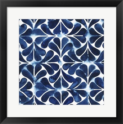 Framed Cobalt Watercolor Tiles III Print