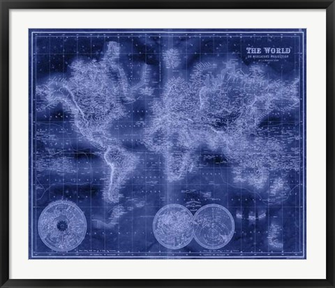 Framed Indigo World Map Print