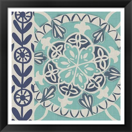 Framed Blue Batik Tile I Print