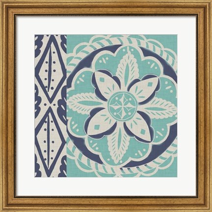 Framed Blue Batik Tile IV Print