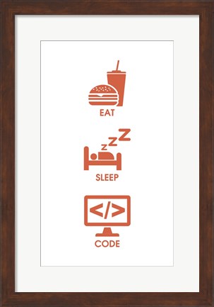 Framed Eat Sleep Code - Orange Icons Print