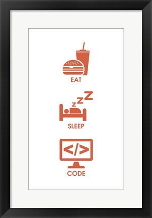 Framed Eat Sleep Code - Orange Icons Print