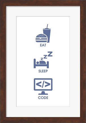 Framed Eat Sleep Code - Blue Icons Print