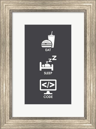 Framed Eat Sleep Code - White Icons Print