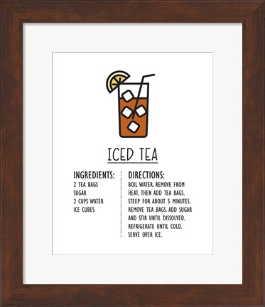 Framed Iced Tea Recipe White Background Print