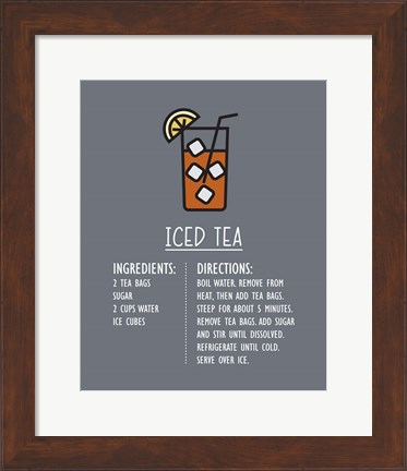 Framed Iced Tea Recipe Gray Background Print