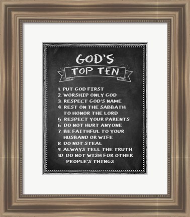 Framed God&#39;s Top Ten Chalkboard Print