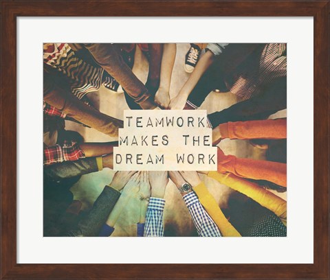 Framed Teamwork Makes The Dream Work Stacking Hands Color Print