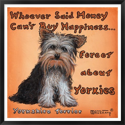 Framed Yorkies = Happiness Print