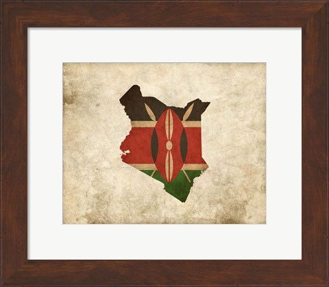 Framed Map with Flag Overlay Kenya Print