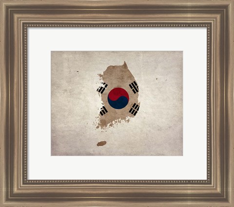 Framed Map with Flag Overlay South Korea Print