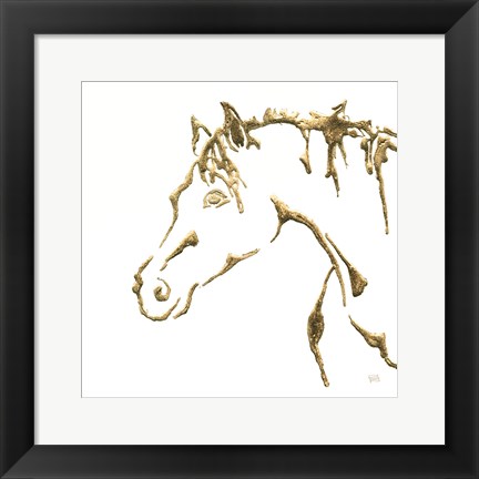 Framed Gilded Cowpony on White Print