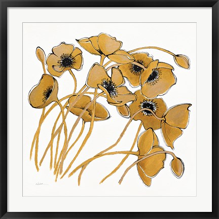 Framed Gold Black Line Poppies II Print