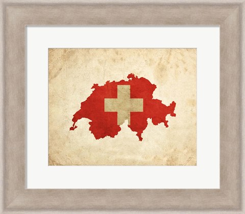 Framed Map with Flag Overlay Switzerland Print